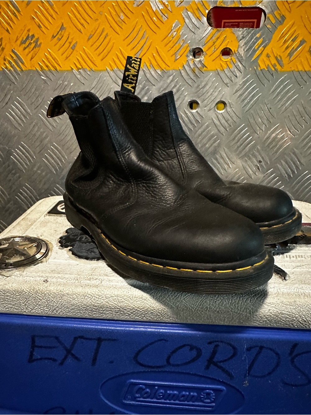 Dr. Martens Black Leather Chelsea Boots with Yellow Stitching